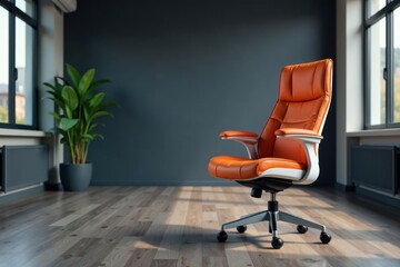 Dark orange and white office chair in a modern office setting, ergonomic design, office chair