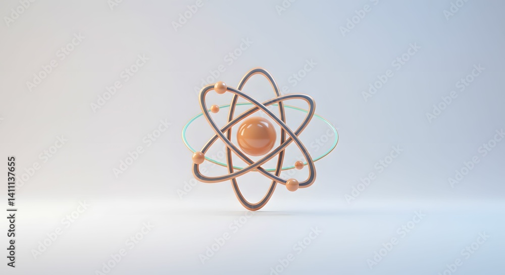 Poster abstract 3d render of an atom science, physics, and atomic structure visualization
