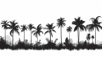 Obraz premium Tropical Paradise Silhouette with Palm Trees: Scenic Black and White Nature Photography