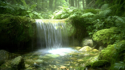 Peaceful Waterfall Cascading Down Rocks In Lush Forest