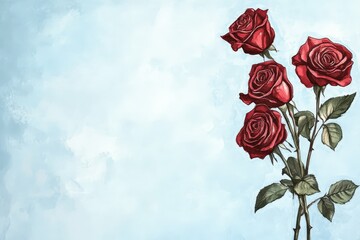 Fototapeta premium Delicate red roses against a soft, pastel background.