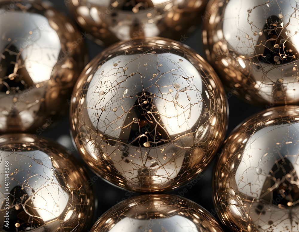 Poster shiny spheres with crackle effect displayed in close-up