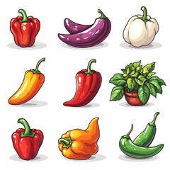 Assorted Fresh Peppers and Vegetables: Organic Colorful Spice Ingredients for Healthy Cooking and Culinary Art