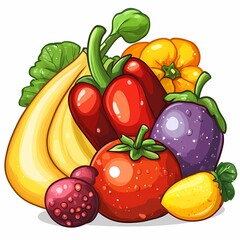 Healthy Organic Produce Illustration: Vibrant Fruit and Vegetables for Fresh Seasonal Recipes