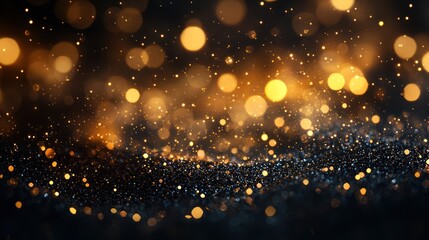 Naklejka premium Golden glitter bokeh, dark background, sparkling texture, festive design, website header