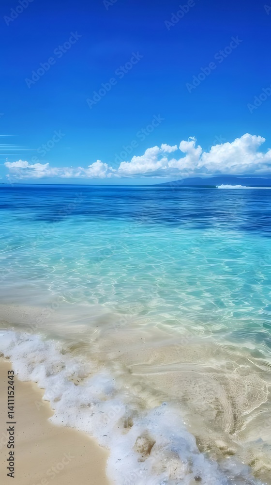 Poster 青い空と海と白い砂浜の風景 透明な海と穏やかな波が美しい夏のビーチシーン