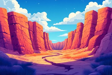 Stunning Canyon Landscape: Vibrant Desert Rocks, Sandstone Cliffs, and Colorful Sky at Sunset