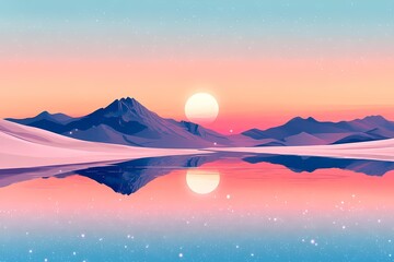 Serene Sunset Reflections: A Vibrant Mountainscape Landscape
