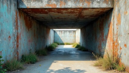 Fototapeta na wymiar Weathered concrete structure with abstract grunge patterns and subtle distressing, weathered, abstract