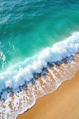 Ocean waves crashing on sandy beach with foamy turquoise water, sand, sea, wave