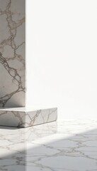 Panoramic view of a polished marble surface with a pure white background, elegance, background