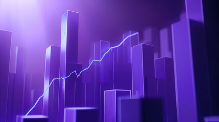 Abstract purple city skyline with rising financial growth graph line representing urban success