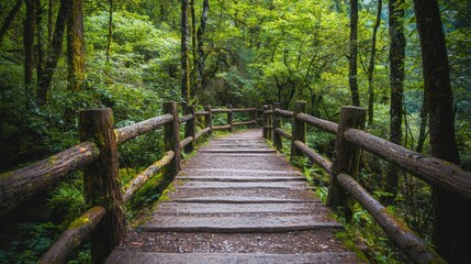 Obraz premium Serene Forest Trail: A Tranquil Walk Through Lush Greenery