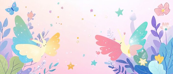 Fototapeta premium Colorful Butterflies in a Magical Floral Landscape Illustration