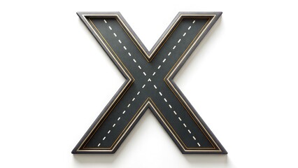 Fototapeta premium Aerial Drone View 3D X Alphabet Road, Uppercase Letter, Road Style Alphabet, 3D Road Letters, Top Down Perspective