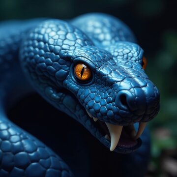 Fangs bared, blue viper's gaze is intense and unblinking , wildlife, wildlife photography , animals