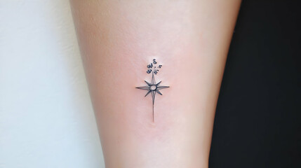 Obraz premium Small Minimalist Floral Line Tattoo On Leg