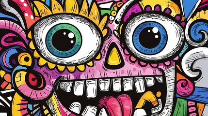 Obraz premium Colorful Skull Doodle Art with Expressive Eyes