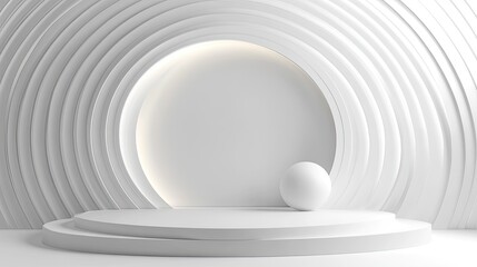 Modern Minimalist White Studio with Curved Wall Design and Sphere
