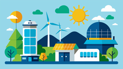 In addition to solar power the station also utilized wind and hydropower utilizing a mix of renewable energy sources to further reduce its environmental impact.. Vector illustration