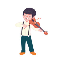 Happy boy playing violin, expressing musical talent, creativity, harmony, passion, and childhood joy
