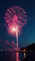 Fototapeta premium Fireworks lighting up the night sky with vibrant colors and patterns , lights, flames