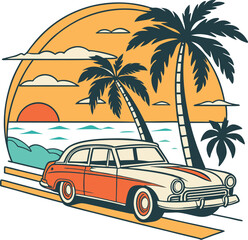 Summer Retro T-Shirt Design Illustration