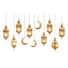 Obraz premium Eid Mubarak lanterns crescent hanging vector