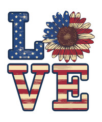 LOVE Design with American Flag and Sunflower