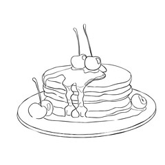 Coloring Pancakes with cherries. Vector illustration