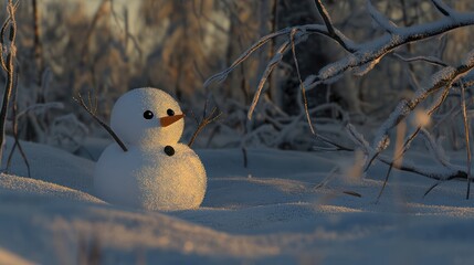 Frosty snowman sunset winter forest snow scene