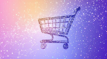 Digital shopping cart, network background, online retail, e-commerce, website banner