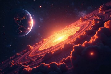 Obraz premium Glowing Gas Giant with swirling Storm Systems and Starlight , astronomy, glow
