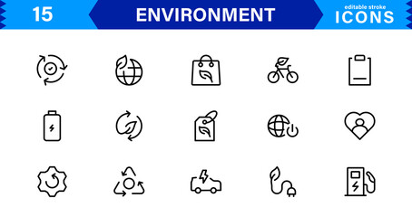Professional Environment Icons for Sustainable Designs. Includes Earth, Trees, Renewable Energy, and Eco-Conscious Symbols for Impactful Projects.