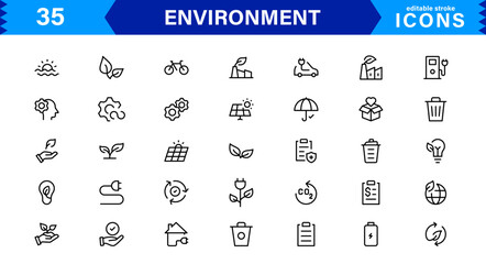 Professional Environment Icons for Sustainable Designs. Includes Earth, Trees, Renewable Energy, and Eco-Conscious Symbols for Impactful Projects.