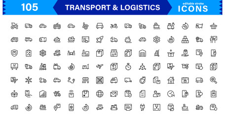 Professional Transport and Logistics Icons. This Set Includes Vehicles, Delivery, and Supply Chain Symbols for Efficient Projects.