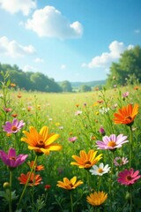 Obraz premium Vibrant wildflowers sway gently in the breeze, bloom, flowers