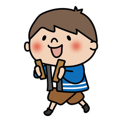 拍子木を持って火の用心の声掛けをしている子供（男の子）