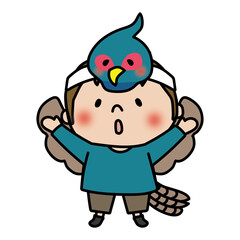 お遊戯会でキジのお面を被った男の子