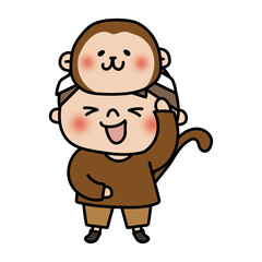 お遊戯会で猿のお面を被った男の子