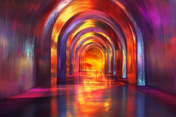 Obraz premium Vibrant, arched passageway filled with vibrant colors and reflections