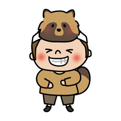 お遊戯会でタヌキのお面を被った男の子