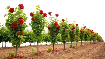 First Bloom: Red Rose Bush Amongst Grapevines - Documentary Photography