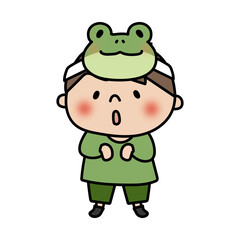 お遊戯会で蛙のお面を被った男の子