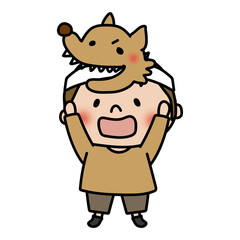 Obraz premium お遊戯会でオオカミのお面を被った男の子
