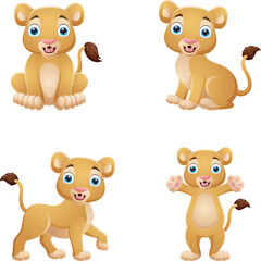 Cartoon lion collection set on white background