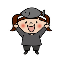 お遊戯会で黒い魚のお面を被った女の子