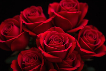 bunch of red roses in a dark room