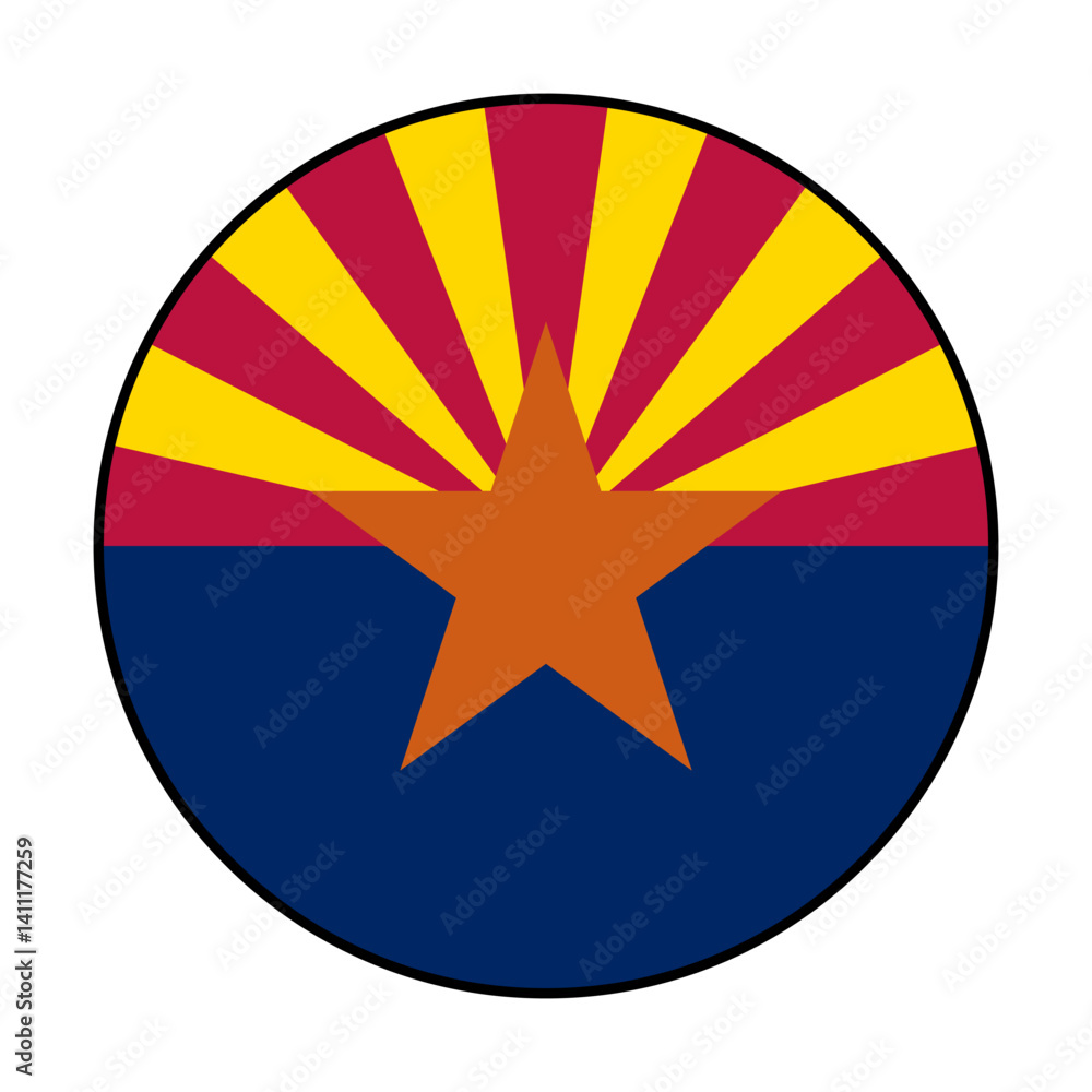 Poster flag of arizona. black loop edge. arizona circle flag icon computer vector illustration design.