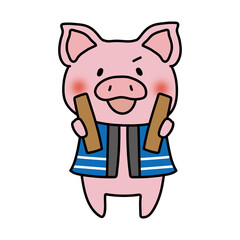 Obraz premium 拍子木を持っているぶた